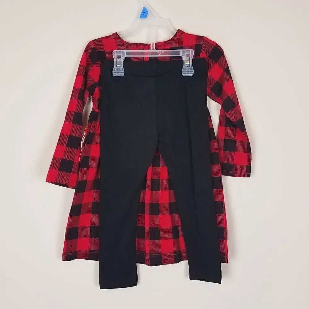 Wonder Nation Buffalo Check Knit Dress and Black Leggings 24M